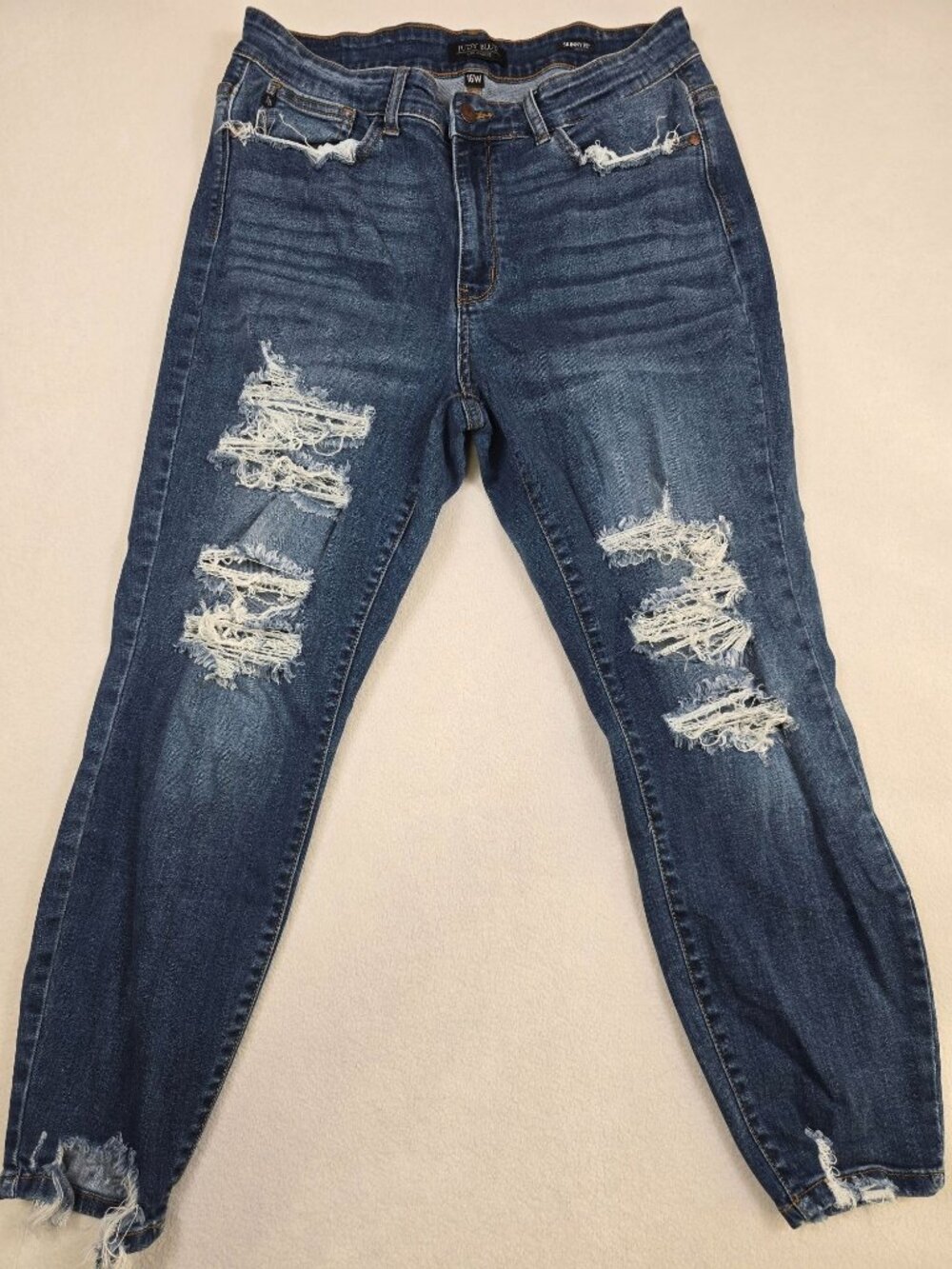 Judy Blue Womens 16W Skinny Fit Mid Rise Distressed Denim Jeans